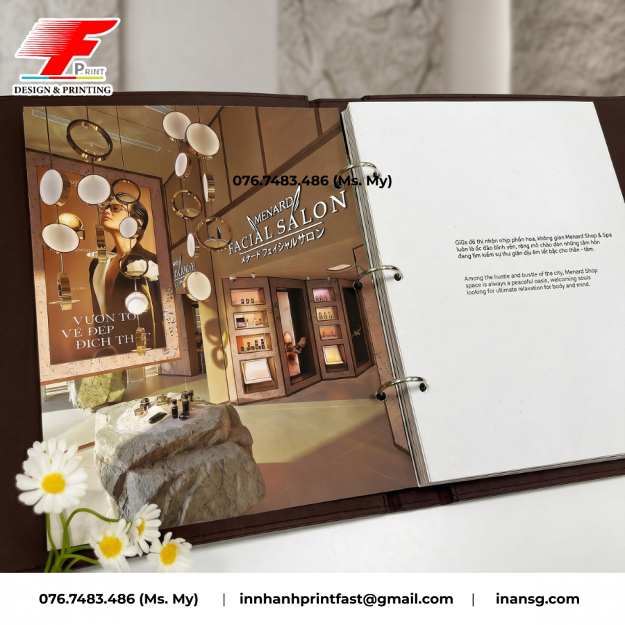 Trang ruột menu spa in giấy C300 cán mờ sắc nét và sang trọng.