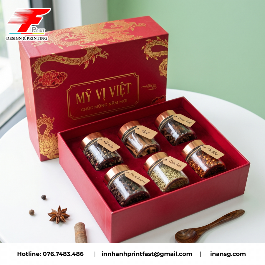 In hộp giấy đựng yến sào thượng hạng, thiết kế ép kim vàng sang trọng.