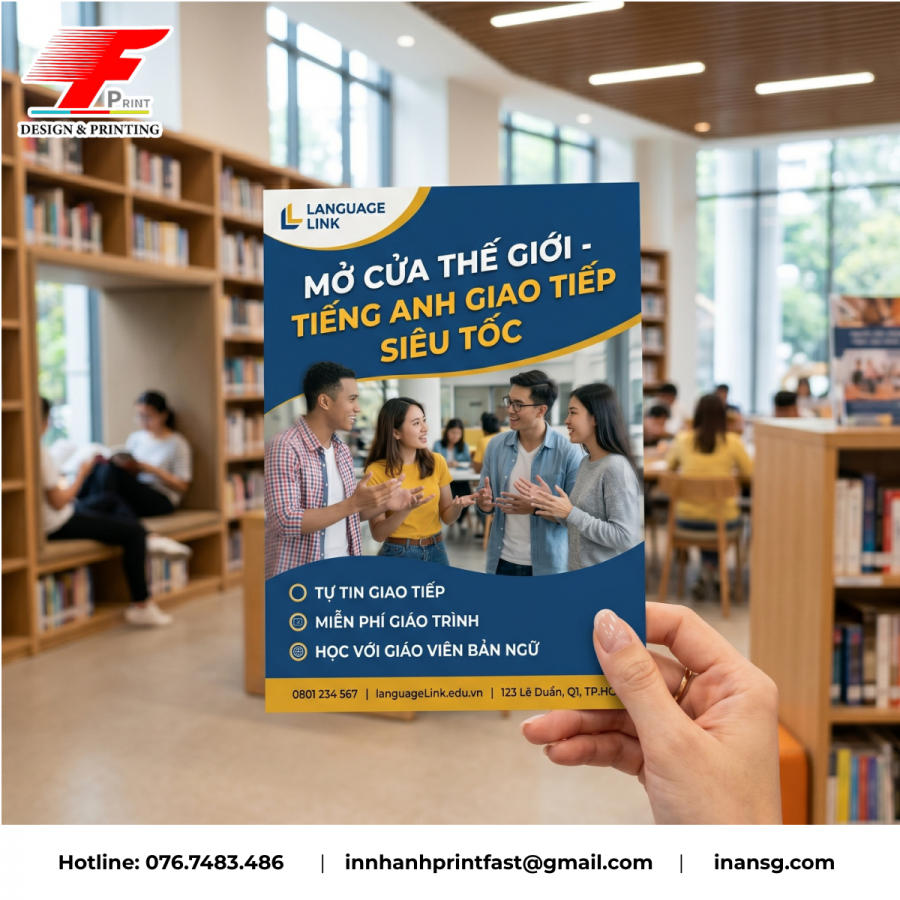 In tờ rơi quảng cáo khóa học tiếng Anh giao tiếp dành cho học sinh, sinh viên.