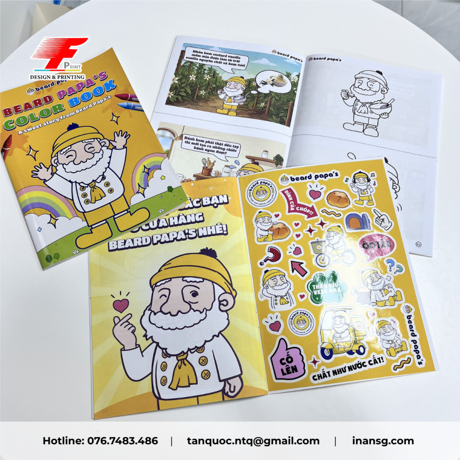 Dịch vụ in sticker và sổ tô màu cho bé thương hiệu Beard Papa's tại Print Fast.