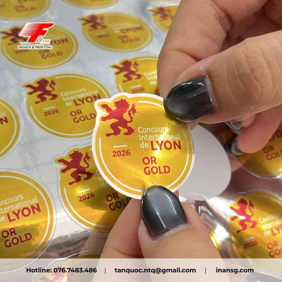Tem nhãn ép kim vàng cao cấp cắt bế chuẩn xác tại inansg.com