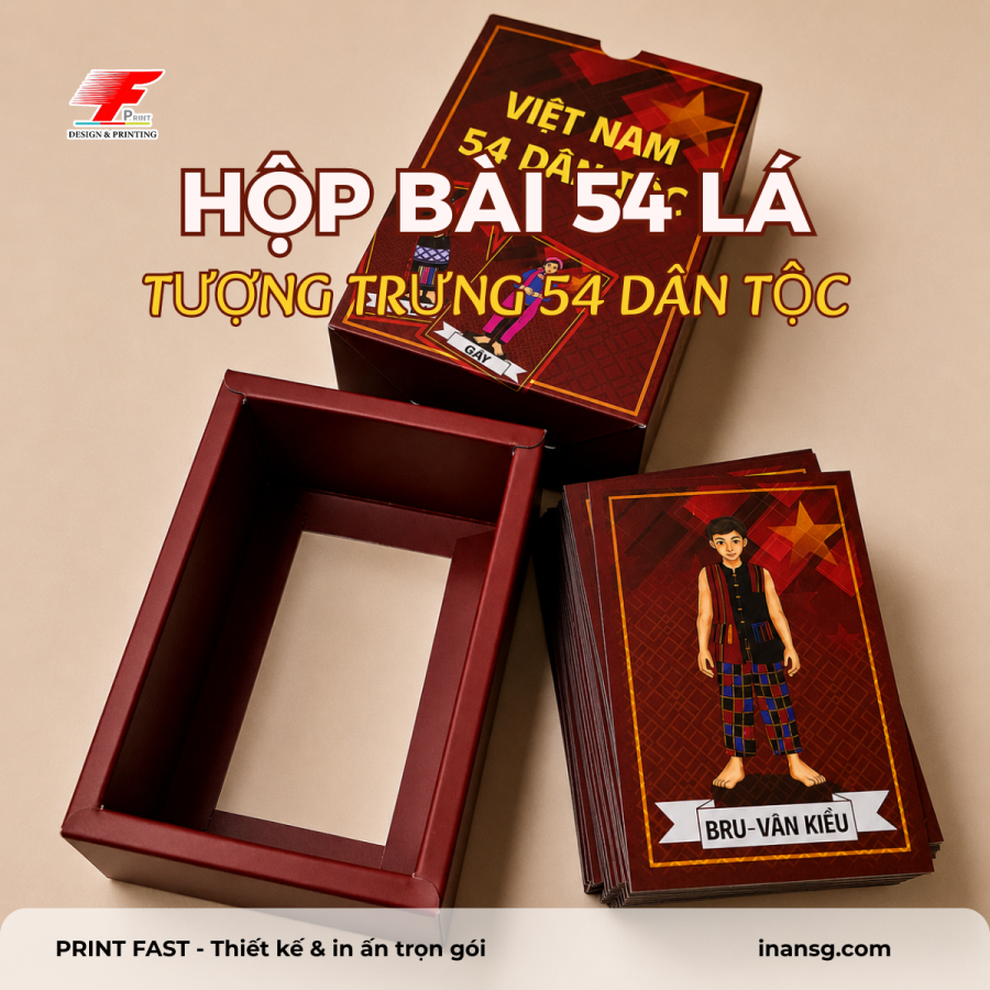 Mẫu hộp bài dạng rút in hình 54 dân tộc Việt Nam sang trọng, cứng cáp tại Print Fast.