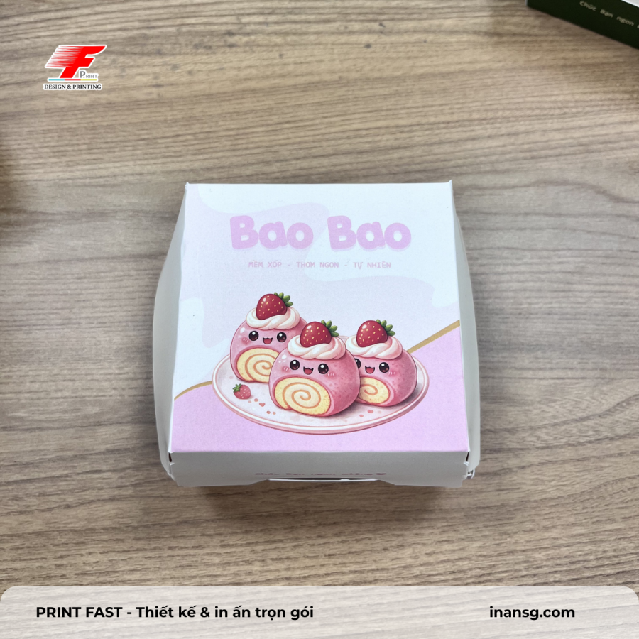 Mẫu hộp giấy nắp gài đựng bánh ngọt màu hồng cực kỳ thu hút, tăng 200% tỷ lệ check-in từ khách hàng
