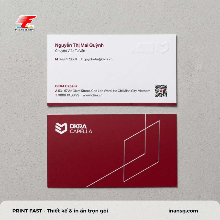 In name card dập nổi logo chuyên nghiệp, giải pháp in số lượng ít từ 2 hộp cho các chuyên viên tư vấn chạy dự án
